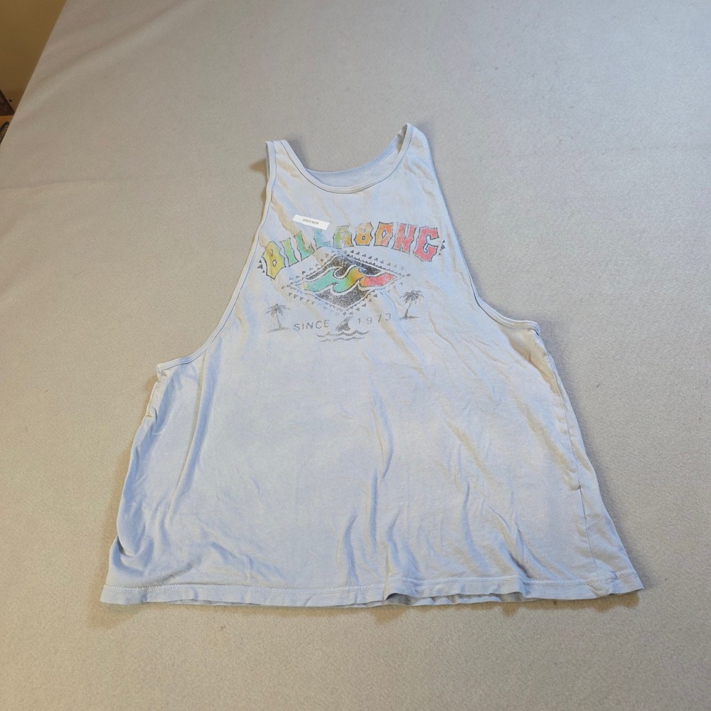 Billabong Vintage Graphic Muscle Tank Top Light Blue Size XS Retro Surf Wave